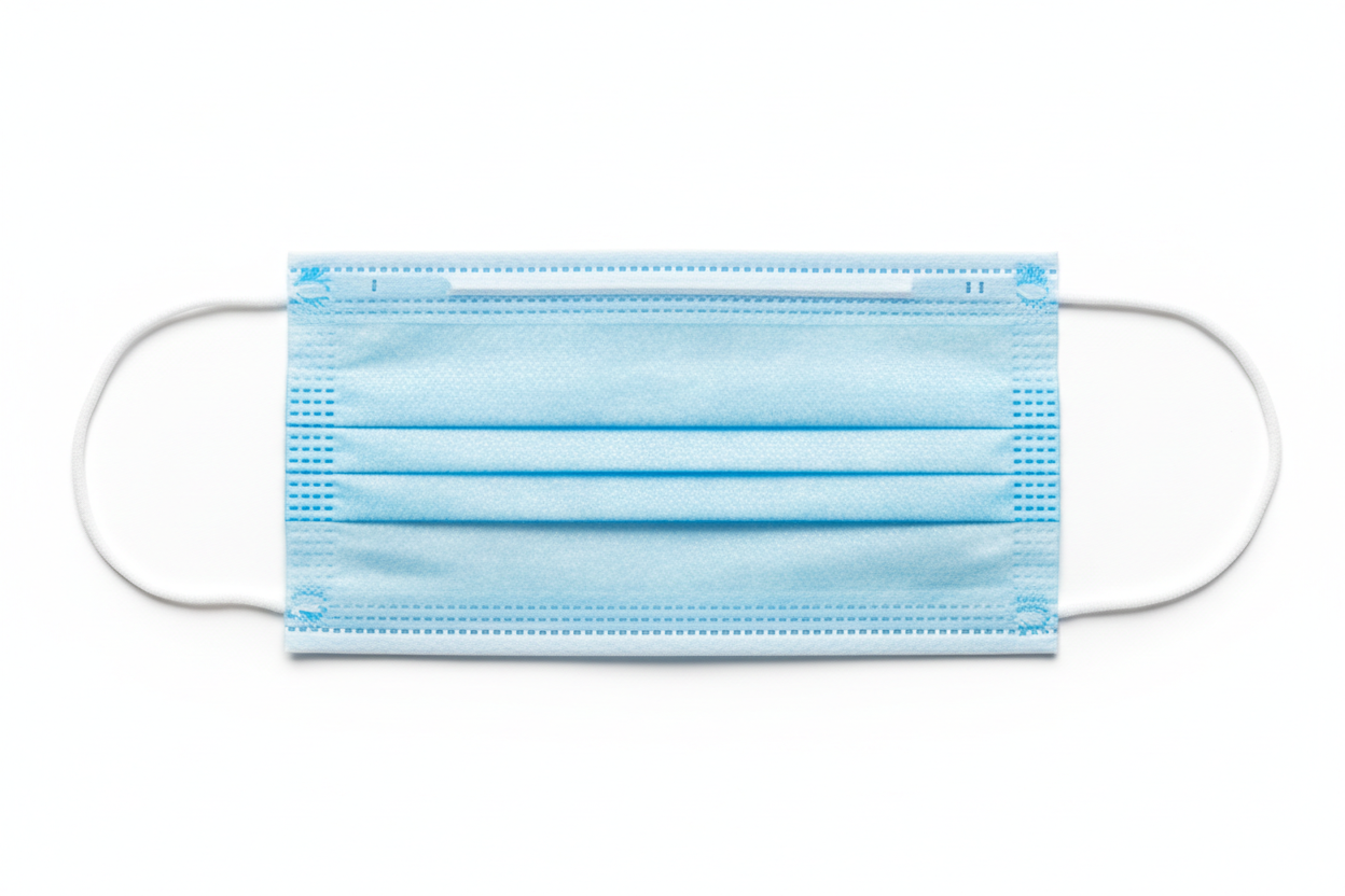 Blue disposable face mask, designed for effective protection and comfort in daily use.